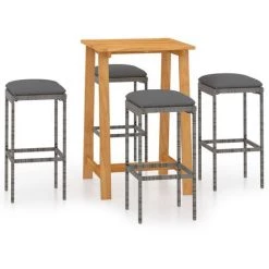 Hommoo Ensemble De Bar De Jardin Avec Coussins 5 Pcs Gris