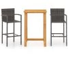 Hommoo Ensemble De Bar De Jardin 3 Pcs Gris -Table haute et bar Soldes 46562290 1
