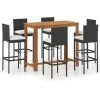 Hommoo Ensemble De Bar De Jardin Avec Coussins 7 Pcs Noir