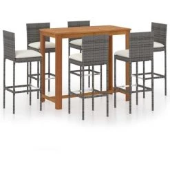 Hommoo Ensemble De Bar De Jardin Avec Coussins 7 Pcs Gris