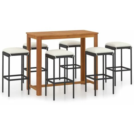 Hommoo Ensemble De Bar De Jardin Avec Coussins 7 Pcs Noir 3 Hommoo Ensemble De Bar De Jardin Avec Coussins 7 Pcs Noir
