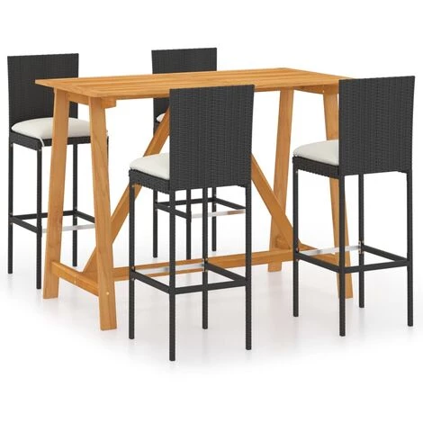 Hommoo Ensemble De Bar De Jardin Avec Coussins 5 Pcs Noir 3 Hommoo Ensemble De Bar De Jardin Avec Coussins 5 Pcs Noir