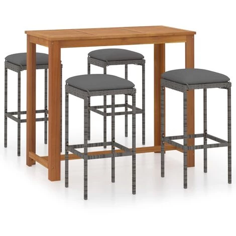Hommoo Ensemble De Bar De Jardin Avec Coussins 5 Pcs Gris 3 Hommoo Ensemble De Bar De Jardin Avec Coussins 5 Pcs Gris