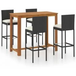 Hommoo Ensemble De Bar De Jardin Avec Coussins 5 Pcs Noir