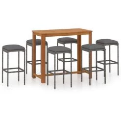 Hommoo Ensemble De Bar De Jardin Avec Coussins 7 Pcs Gris
