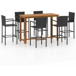 Hommoo Ensemble De Bar De Jardin 7 Pcs Noir