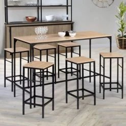 IDMARKET Table Haute De Bar DETROIT Et 6 Tabourets Design Industriel