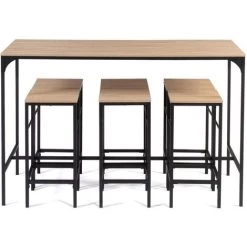 IDMARKET Table Haute De Bar DETROIT Et 6 Tabourets Design Industriel -Table haute et bar Soldes 46760731 3