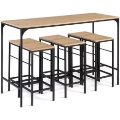 IDMARKET Table Haute De Bar DETROIT Et 6 Tabourets Design Industriel -Table haute et bar Soldes 46760731 4