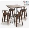 AHD AMAZING HOME DESIGN Ensemble Table Bois Métal 60x60cm 4 Tabourets Style Tolix Mason Noix Steel Top | Couleur: Marron -Table haute et bar Soldes 46946486 1