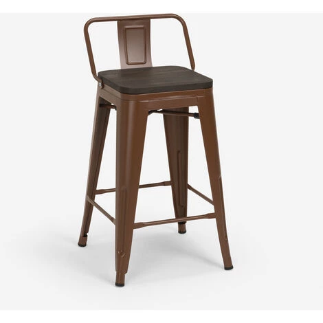 AHD AMAZING HOME DESIGN Ensemble Table Bois Métal 60x60cm 4 Tabourets Style Tolix Mason Noix Steel Top | Couleur: Marron 6 AHD AMAZING HOME DESIGN Ensemble Table Bois Métal 60x60cm 4 Tabourets Style Tolix Mason Noix Steel Top | Couleur: Marron – Image 4