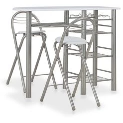 HAPPYSHOPPING Ensemble De Bar Avec Etageres 3 Pcs Bois Et Acier Blanc