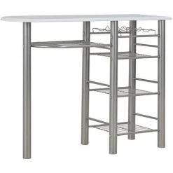 HAPPYSHOPPING Ensemble De Bar Avec Etageres 3 Pcs Bois Et Acier Blanc -Table haute et bar Soldes 48209576 3