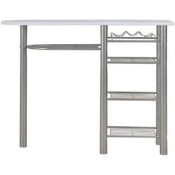 HAPPYSHOPPING Ensemble De Bar Avec Etageres 3 Pcs Bois Et Acier Blanc -Table haute et bar Soldes 48209576 4