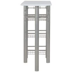 HAPPYSHOPPING Ensemble De Bar Avec Etageres 3 Pcs Bois Et Acier Blanc -Table haute et bar Soldes 48209576 5