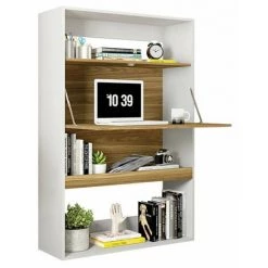 BEAUX MEUBLES PAS CHERS Meuble Secrétaire - Bar Blanc Et Châtaignier -Table haute et bar Soldes 48456394 3