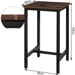 WOLTU Table De Bar.Table De Cuisine Carré.en Aggloméré Et Métal.60x60x102cm.Hêtre Foncé -Table haute et bar Soldes 48477982 3