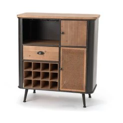 Amadeus - Meuble Bar Eugène à Cannage En Métal Et Bois - Marron