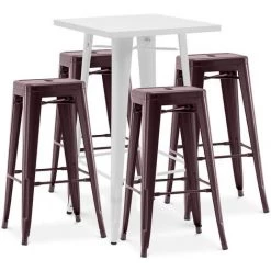 PRIVATEFLOOR Table De Bar Blanche + X4 Tabourets De Bar En Acier Design Industriel Set Bistrot Stylix - Nouvelle édition Bronze - - Bronze
