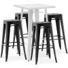 PRIVATEFLOOR Table De Bar Blanche + X4 Tabourets De Bar En Acier Design Industriel Set Bistrot Stylix - Nouvelle édition Noir - - Noir
