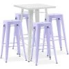 PRIVATEFLOOR Table De Bar Blanche + X4 Tabourets De Bar En Acier Design Industriel Set Bistrot Stylix - Nouvelle édition Lavande - - Lavande