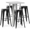 PRIVATEFLOOR Table De Bar Argentée + X4 Tabourets De Bar En Acier Ensemble Bistrot Stylix Design Industriel - Nouvelle édition Noir - - Noir -Table haute et bar Soldes 50764461 1