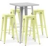 PRIVATEFLOOR Table De Bar Argentée + X4 Tabourets De Bar En Acier Ensemble Bistrot Stylix Design Industriel - Nouvelle édition Jaune Pâle - - Jaune Pâle -Table haute et bar Soldes 50764462 1