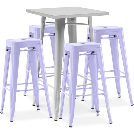PRIVATEFLOOR Table De Bar Argentée + X4 Tabourets De Bar En Acier Ensemble Bistrot Stylix Design Industriel - Nouvelle édition Lavande - - Lavande 3 PRIVATEFLOOR Table De Bar Argentée + X4 Tabourets De Bar En Acier Ensemble Bistrot Stylix Design Industriel - Nouvelle édition Lavande - - Lavande