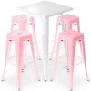 PRIVATEFLOOR Table De Bar Blanche + X4 Tabourets De Bar En Acier Mat Set Bistrot Stylix Design Industriel - Nouvelle édition Rose - - Rose -Table haute et bar Soldes 50764475 1