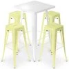 PRIVATEFLOOR Table De Bar Blanche + X4 Tabourets De Bar En Acier Mat Set Bistrot Stylix Design Industriel - Nouvelle édition Jaune Pâle - - Jaune Pâle -Table haute et bar Soldes 50764478 1