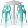 PRIVATEFLOOR Table De Bar Argentée + X4 Tabourets De Bar En Acier Mat Ensemble Bistrot Stylix Design Industriel - Nouvelle édition Vert Pastel - - Vert Pastel -Table haute et bar Soldes 50764484 1