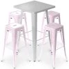 PRIVATEFLOOR Table De Bar Argentée + X4 Tabourets De Bar En Acier Mat Ensemble Bistrot Stylix Design Industriel - Nouvelle édition Rose Pâle - - Rose Pâle -Table haute et bar Soldes 50764486 1