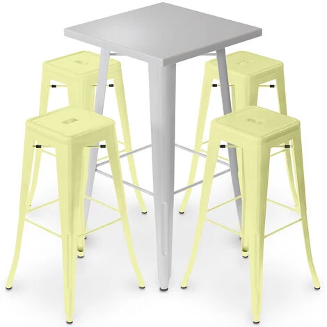 PRIVATEFLOOR Table De Bar Argentée + X4 Tabourets De Bar En Acier Mat Ensemble Bistrot Stylix Design Industriel - Nouvelle édition Jaune Pâle - - Jaune Pâle 3 PRIVATEFLOOR Table De Bar Argentée + X4 Tabourets De Bar En Acier Mat Ensemble Bistrot Stylix Design Industriel - Nouvelle édition Jaune Pâle - - Jaune Pâle