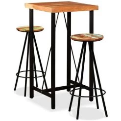YOUTHUP Ensemble De Bar 3 Pcs Bois De Sesham Massif Et Recyclé