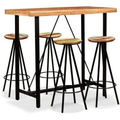 YOUTHUP Ensemble De Bar 5 Pcs Bois De Sesham Massif Et Recyclé
