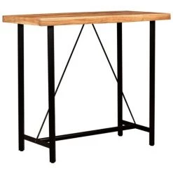 YOUTHUP Ensemble De Bar 5 Pcs Bois Solide Et Cuir Véritable -Table haute et bar Soldes 51852398 4