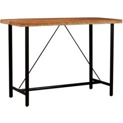 YOUTHUP Ensemble De Bar 5 Pcs Bois Solide Et Cuir Véritable -Table haute et bar Soldes 51852406 4