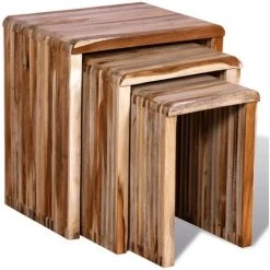 YOUTHUP Table Gigogne 3 Pcs Teck Recyclé - Brun -Table haute et bar Soldes 51860048 5