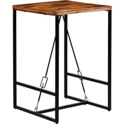 YOUTHUP Ensemble De Bar 3 Pcs Bois Massif Recyclé Et Cuir De Chèvre - Brun -Table haute et bar Soldes 51861098 4