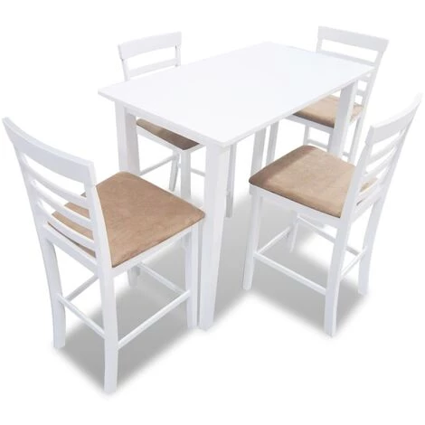 YOUTHUP Set Table Et 4 Chaises De Bar En Bois Coloris Blanc - Blanc 3 YOUTHUP Set Table Et 4 Chaises De Bar En Bois Coloris Blanc - Blanc