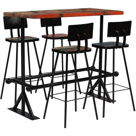 YOUTHUP Mobilier De Bar 5 Pcs Bois De Récupération Massif Multicolore - Multicolore 3 YOUTHUP Mobilier De Bar 5 Pcs Bois De Récupération Massif Multicolore - Multicolore