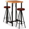 YOUTHUP Ensemble De Bar 3 Pcs Bois D'acacia Massif Et Cuir Véritable - Brun