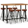 YOUTHUP Ensemble De Bar 7 Pcs Bois D'acacia Cuir Véritable Et Toile - Brun
