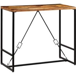 YOUTHUP Ensemble De Bar 5 Pcs Bois Massif Recyclé Et Cuir De Chèvre - Brun -Table haute et bar Soldes 51875425 3
