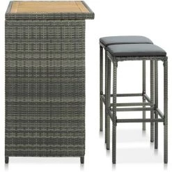 YOUTHUP Ensemble De Bar 3 Pcs Résine Tressée Gris - Gris -Table haute et bar Soldes 51879528 3