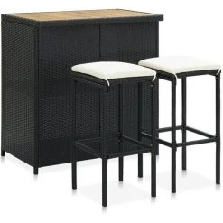 YOUTHUP Ensemble De Bar 3 Pcs Résine Tressée Noir - Noir