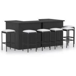 YOUTHUP Meuble De Bar De Jardin 8 Pcs Avec Coussins Résine Tressée Noir - Noir