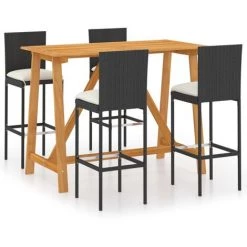 YOUTHUP Ensemble De Bar De Jardin Avec Coussins 5 Pcs Noir - Noir
