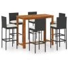 YOUTHUP Ensemble De Bar De Jardin Avec Coussins 7 Pcs Noir - Noir -Table haute et bar Soldes 51893285 1
