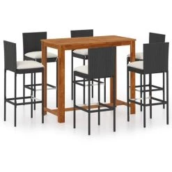 YOUTHUP Ensemble De Bar De Jardin Avec Coussins 7 Pcs Noir - Noir